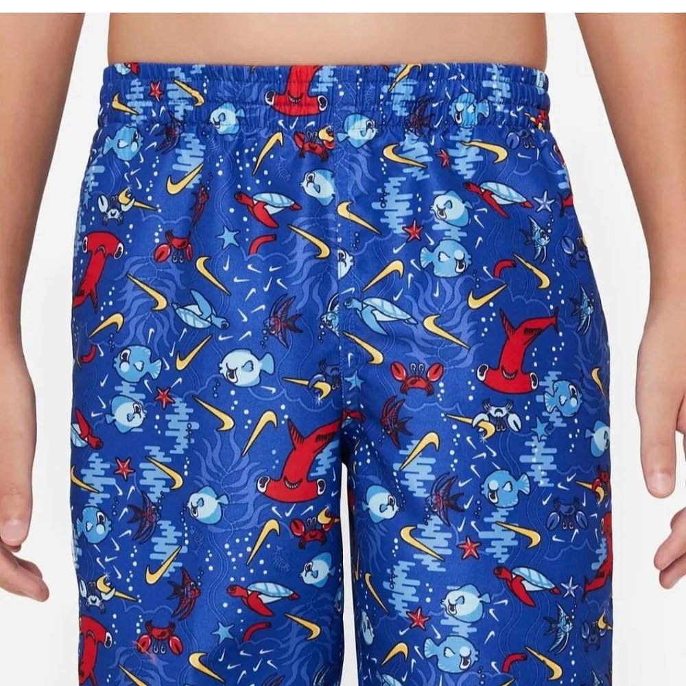 Nike Swim Boys Size Small Sea Friends 8" Swimming Trunk Shorts Blue / Red NEW - Picture 2 of 6